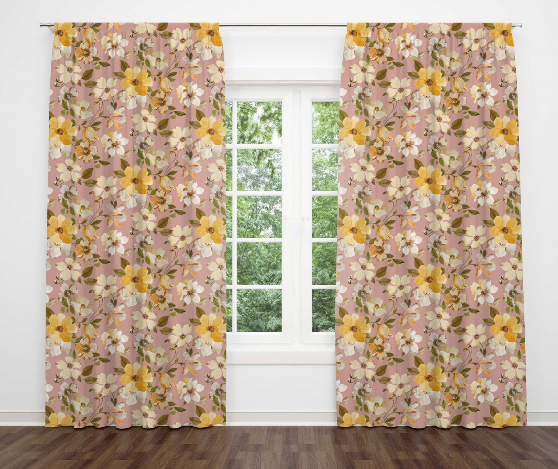 Pink Floral Cotton 7 Feet Door Curtain 