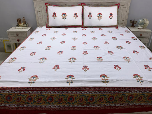 Benazir Cotton Hand Block Print Red & White Bedsheet